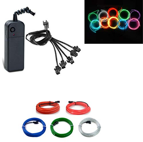 Kmruazre Multi Farben EL Drähte Flexible Tragbare Neonlichter Neonröhre Beleuchtung Hohe Helligkeit 5x3ft (Blau/Grün/Rot/Rosa/Weiß)