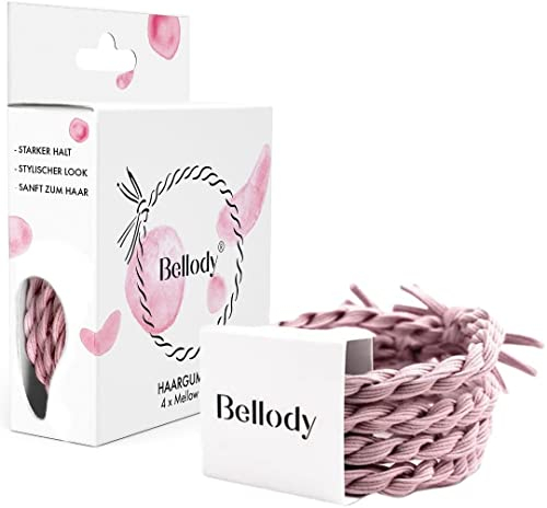 Bellody® Original Haargummis - Stylisch geflochtener Haargummi mit starkem Halt (4er Set - Mellow Rose) - Damen Haarschmuck in Hell Rosa