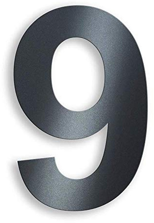 Metzler Hausnummer in Anthrazit - RAL 7016 Anthrazitgrau Feinstruktur Pulverbeschichtet – selbstklebend - Schrift Arial – massiver Stahl – Höhe 7,5 cm – Ziffer 9
