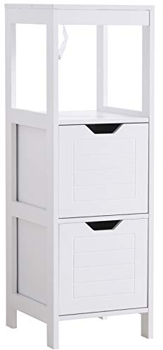 kleankin Armario de Baño Gabinete Multifuncional con Estante Abierto 2 Cajones de Almacenaje Diseño Antivuelco 30x30x89 cm Blanco