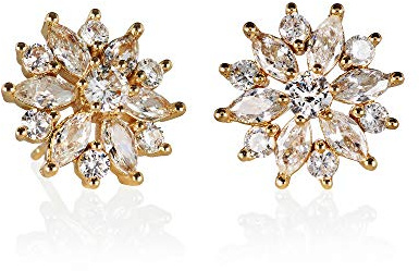 ZAVANA Große Gold Zirkonia Ohrringe für Frauen. Funkelnde Ohrstecker für Damen mit Zirkonia-Steinen. Gold ohrringe, Statement-Ohrringe mit Blumen