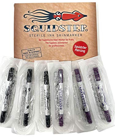 INKgrafiX® Squidster Hautstifte Set 3x Violett + 3x Schwarz - Tattoo Piercing - IG55118 - Stift Tattoostift Hautschreiber