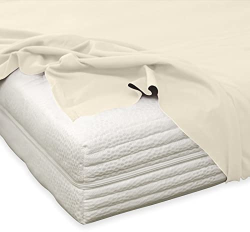 TRAUMSCHLAF Feinbiber Haustuch Bettlaken – warmes Winter-Bettlaken aus 100% Baumwolle, flauschig weich, ohne Spannumrandung, geeignet für Matratzen bis ca. 30 cm – 220x260 cm – Ecru