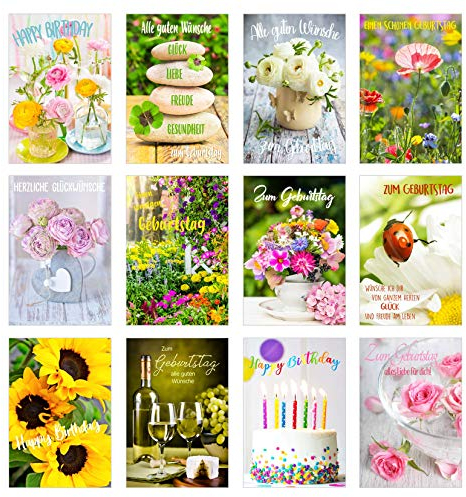Edition Seidel Set exklusive Premium Geburtstagskarten mit Umschlag. Glückwunschkarte Grusskarte zum Geburtstag. Geburtstagskarte Blumen Frau Karten Billet Happy Birthday (SW02) (Set 3)