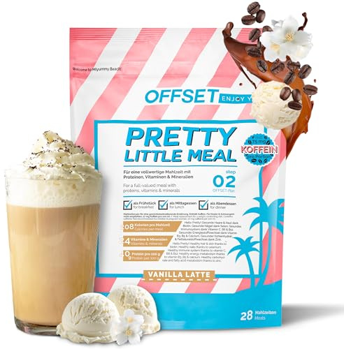 OFFSET Nutrition Abnehm Shake Vanilla Latte [nur 208 KCAL pro Shake] - mit Koffein - 28 Portionen | Mahlzeitersatz | Diät Shake mit 24 Vitaminen & Mineralien | Glutenfreie Trinkmahlzeit