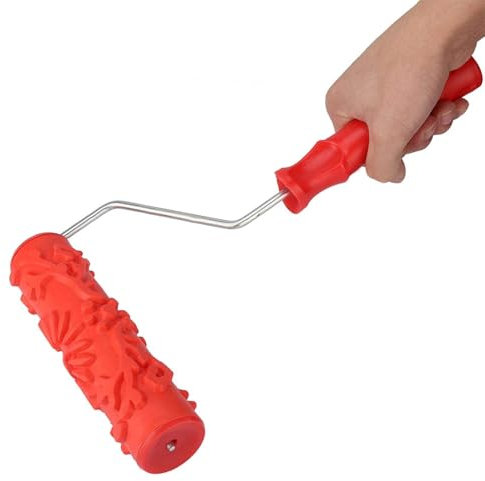 Cyrank Pinsel für die Wand, DIY Geprägte Malerrolle, geprägter Farbroller mit Blumenmuster Diatomeenschlamm-Wandfarbroller mit Griff, DIY Wand Dekoration Musterroller 12,99 * 7,48 * 1,96 Zoll