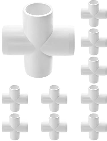 QWORK 4 Way 1/2 Cross PVC Fitting - 10 Pack Connector, Furniture Grade, For Building Furniture and PVC Structures, White