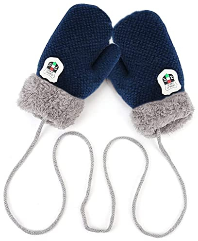 Moufles Enfants Thermique Gants Hiver Automne Epais Mitaines Tricoté Douce Gants avec Corde Epais Plein-Doigts Motif Cartoon Mignon Gloves Ski Snowboard Camping Vélo pour Bébé Garçons Filles 0-3 Ans