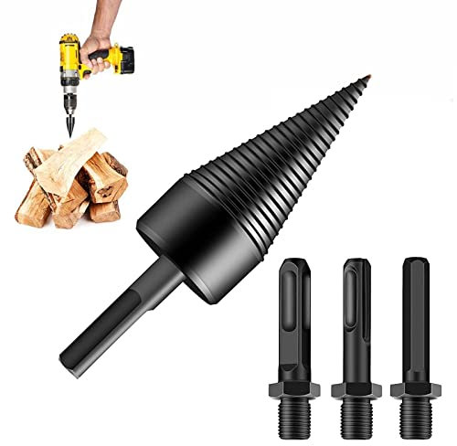 ZPYXBH Firewood Log Splitter Drill Bit Set, Removable Drill Screw Cone Driver, Heavy Duty Firewood Wood Drill Bit Wood Kindling Splitter for Hand Drill Stick Electric Hammer Hex+Square+Round,32mm