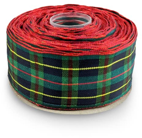 Netuno 1x Schleifenband kariert Rot-Grün-Blau 38 mm x 22 m Karoband Dekoband Geschenkband Karomuster Stoffband Polyester für Weihnachten Geburtstag Dekoration Basteln Verpacken Blumen