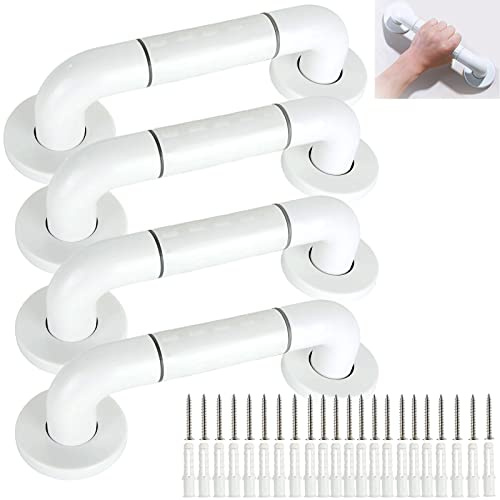 LOLYSIC 2 Stück rutschfeste Haltegriffe für Badezimmer, 30 cm Badezimmer-Haltegriff, robuster Edelstahl-Nylon-Sicherheitsgriff für Dusche, Treppengeländer (weiß, Schrauben im Lieferumfang enthalten)