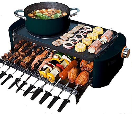 Parrilla eléctrica portátil Parrilla interior Parrilla eléctrica de doble propósito Olla eléctrica y placa de barbacoa Máquina de pinchos eléctricos con rotación for fiestas en interiores o exteriores