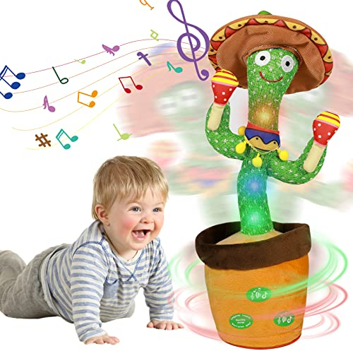 Cactus Qui Danse et Répète,Éclairage,Répète ce Que Tu Dis,Jouet Cactus Éducatif Interactif,120 Chansons, Contrôle du Volume, Cadeaux Amusants pour Les Enfants et Décoration