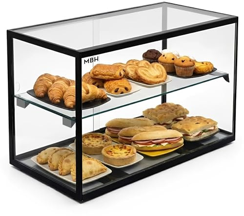 MBH - Vetrina neutra da banco 55x39 cm, vetro diritto temperato, 2 ripiani, senza illuminazione LED, porte posteriori scorrevoli, per bar, caffetteria, ristorante, brioche e pasticceria.