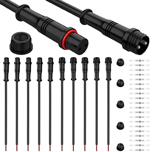 Xiatiaosann 5 Paia Set di Cavi Connettore LED Impermeabile a 2 Pin - Spina Maschio e Femmina (Dimensioni Piccole) con Cavo da 0,2 mm² 24AWG, Cavo di Prolunga IP67 da 20 cm per Auto, Camion, Barca