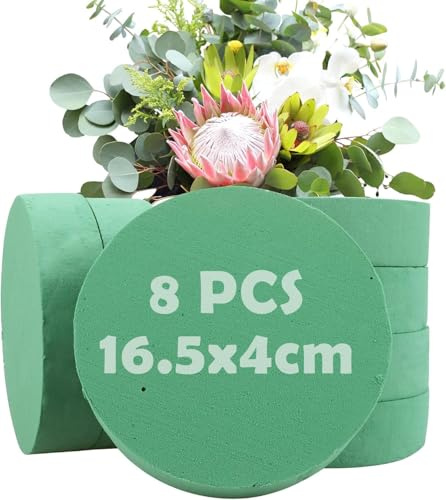 AKOLAFE 8 Stück Steckschaum Rund Blumensteckschaum Steckschwamm 16,5 x 4cm Steckmasse für Kunstblumen Groß Steckschwamm für Blumen Grün Steckmasse für Frischblumen, Hochzeiten, Geburtstage, Garten