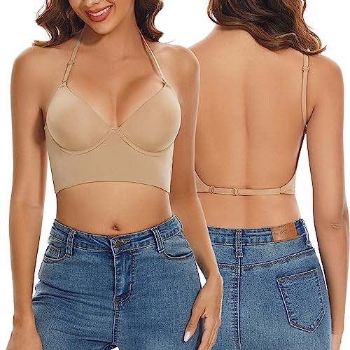 Seagallery Low Back Bras for Women: Multiway Convertible, Deep V Plunge, Push Up, Wire Lifting, Backless, Nude Color, Size 36C