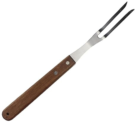 ccHuDE Fourchette à découper en acier inoxydable pour barbecue, fourchette à viande, fourchette à steak, barbecue, fourchette de service de cuisine, grande fourchette à manche en bois, 330 mm