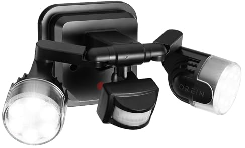 OREiN Led Außenleuchte mit Bewegungsmelder Außen 1600Lm, 12W ersetzt 150W, 5000K Tageslicht Doppel LED Strahler 450° verstellbar mit 3 Modi, IP65 Aussenlampe Fluter für Garage/Bauernhof/Decke/Haustür
