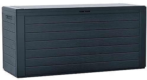 YOUNOT Baule da Giardino Impermeabile, Cassapanca Contenitore da Esterno con Maniglie, 280 L, Effetto Legno, Antracite