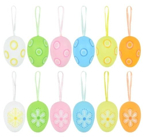 Casiler Ostereier Ornament 12pcs Plastik Bemalte Ostereier Bunte Hängeeier Für Osterbäume Und Home Party Ornamente