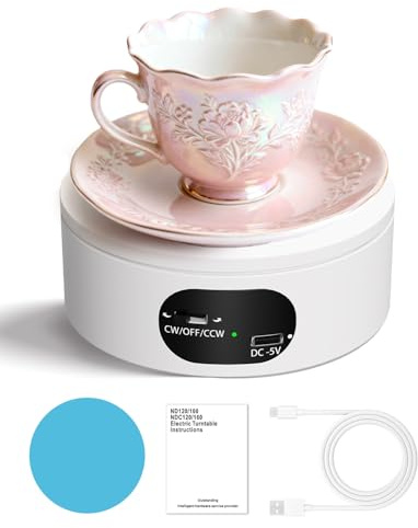 MYMULIKE Motorized Rotating Display Stand, Electric Rotating Turntable with PVC Backdrop, 4.72inch/12cm 360° rotation, Noiseless Automatic USB Revolving Platform to Display Jewelry, Watch
