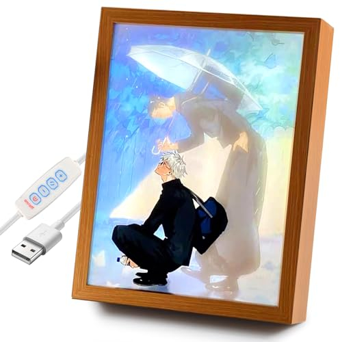 Forhome Jujutsu Kaisen beleuchtete Gemälde, Gojo Satoru & Geto Suguru LED-Wandkunst-Dekor, Wanddekoration, Desktop-Rahmen für kreatives Schlafzimmer, Heimdekoration