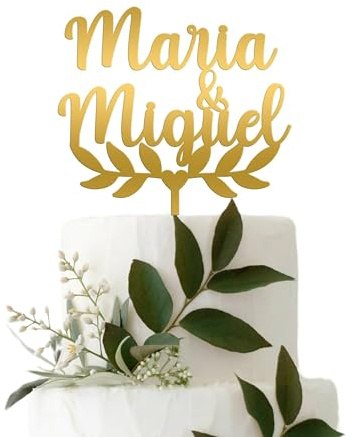 ADOREI Topper de Tarta Personalizado en Madera MDF o Acrilico com nombre para Tartas de Boda Eventos Decoración de Fiestas Bodas y Bautizos Cupcake Comunions Regalo Handmade Laser cut