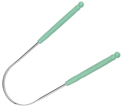 Pulitore per Lingua Adulto in Acciaio Inox e Abs Verde | Design Ergonomico Curvo, Adatto alla Bocca, Raschietto Riutilizzabile per Igiene Orale
