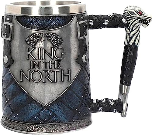 QTANZIQI Grande chope à bière en Bois de Style Nordique avec résine en Acier Inoxydable gaufrée Dragon, capacité de 620 ML