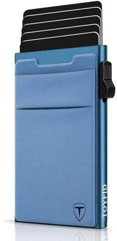 TOYFID Marine-Blau Aluminium Pop-up Card Case, RFID Alltag | Pop-up-Kartenhalter mit Geldscheinfach. Lycra-Bezug auf Aluminiumrahmen. Automatischer Auswurf. RFID-Schutz.