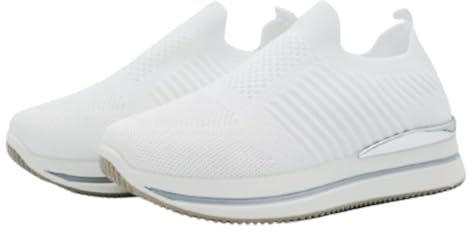 Aspand Collection Sneaker da Donna, comode Scarpe Ortopediche con Supporto per L'Arco Plantare, Sneakers Casual con Zeppa in Rete Traspirante,White,40