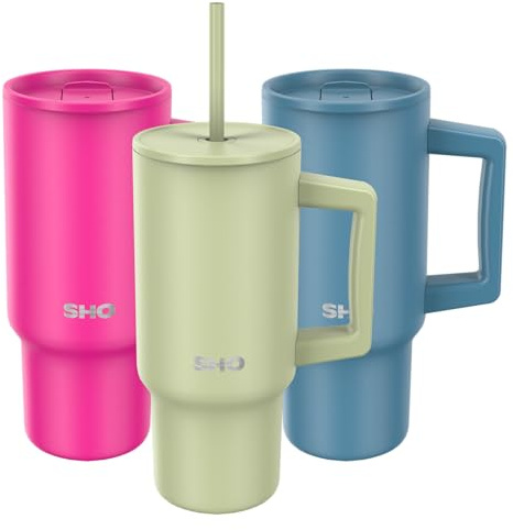SHO XL Tumbler Insulated Stainless Steel (Sage, 900ml) | 2 Lids - Straw & Slider, Splash-Proof, Comfort Handle, 12H Hot, 24H Cold, BPA-Free