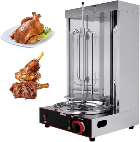 BBQ Meat Machine, Vertical Kebab Doner Meat Grill, Stainless Steel Gas Broilers Home Rotisserie Oven, Grill Doner Kebab Machine with Temperature Adjustment Switch(Color:Electric)