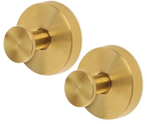 PEUTIER 2pcs Vacuum Suction Cup Hooks, Premium Stainless Steel Suction Cup Hanger Shower Hooks Suction Cup Bathroom Towel Coat Hook Suitable for Wall Glass Mirror Smooth Surface(Gold)