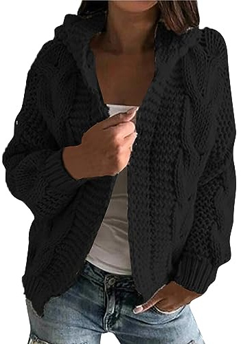 Pullover & Strickjacken Für Damen Dicke Strickjacke Damen Grobstrick Strickjacke Damen Kurz Strickjacke Mit Kapuze Frauen Grobstrickjacke Warme Cardigan Damen Elegant Strickmantel Zopfmuster
