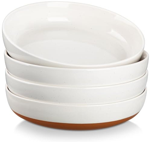 MALACASA Serie TARA, Juego de 4 Cuencos para Pasta de Gres, 23,5 x 4,9 cm, Platos Hondos de Pasta, Ensalada, Vainilla Blanco