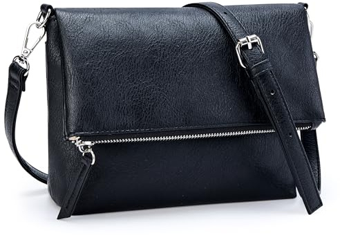 KALIDI Små damer axelväskor veganskt PU-läder handväska crossbody axelväska stöldskydd flera fickor med justerbar avtagbar axelrem, svart, 25 cm