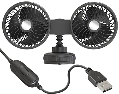 NIHUIFA Ventilador de cabeza de coche con ventosa ajustable de 3 engranajes para vehículos, oficina, ventilador de enchufe USB