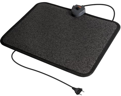 Mi-Heat Tapis Chauffant Électrique PVC 40x50 cm – Chauffe-Pieds avec Interrupteur à Pied & Minuterie – Tapis de Sol Imperméable pour Bureau et Chat, Facile à Nettoyer (max. 45°C)