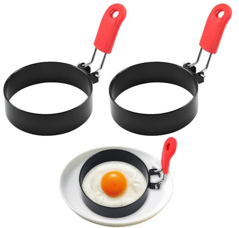 DAAIZIII 2 Stück Edelstahl Antihaft Eierringe Eierformer, Spiegeleierformen Für Die Pfanne, Rund, Schwarz