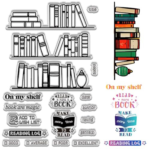 craspire Transparente Stempel Mit Vintage Büchern Und Bücherregalen Zum Gestalten von Karten Wörter Transparente Gummistempel Wiederverwendbarer Silikonstempel Basteln DIY Scrapbooking Fotos Album