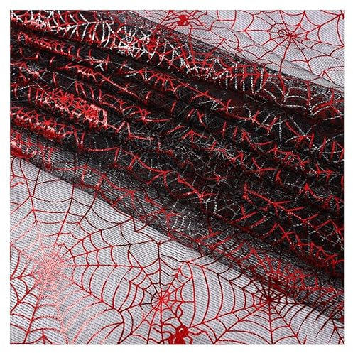 Halloween Stoff Spinnennetz Tüllstoff Meterware Netzstoff Dekostoff Basteln | Spannender Halloween Tüllstoff mit Spinnennetz-Muster schafft eine gruselige Atmosphäre für Partys, Dekoration und Events.