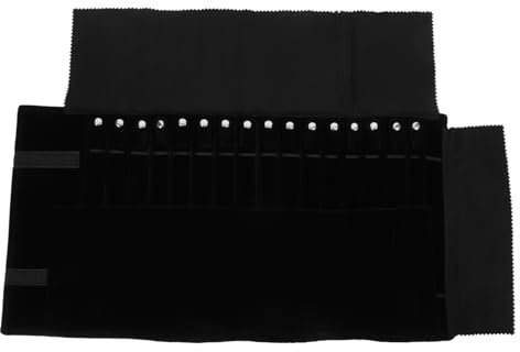 ZCCZJS Faltbare Schmuckrolle, Flanell-Schmuckbeutel, Schwarze Reise-Schmuckrolle für Ringe, Halsketten, Armbänder