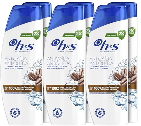H&S Champú Anticaspa Anticaída para Hombre 6x330ml Uso Diario, Con Cafeína, Hasta 100% de Protección Anticaspa, Clínicamente Probado, Para Todo Tipo de Pelo y Cuero Cabelludo