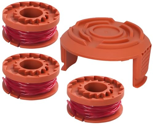 Compatible avec WORX 20V Grass Trimmers WG180 /WG163/ WG175，3 Bobine pour coupe+1 Capuchons de bobine，Ø 1,65 mm 3 mètres