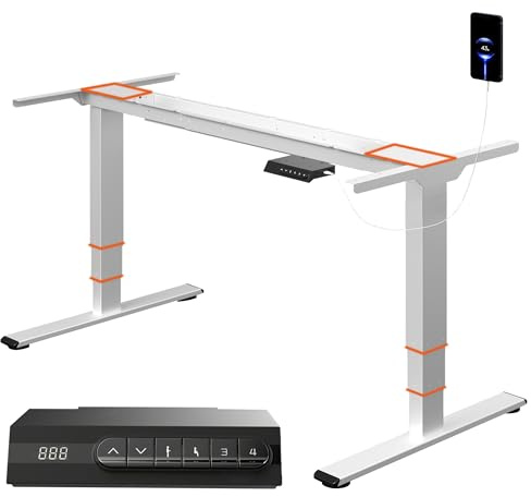 FitStand höhenverstellbarer Schreibtisch, Dual-Motor Elektrischer Schreibtisch, 3 stufiges Tischgestell mit Memory-Funktion (Weiß)