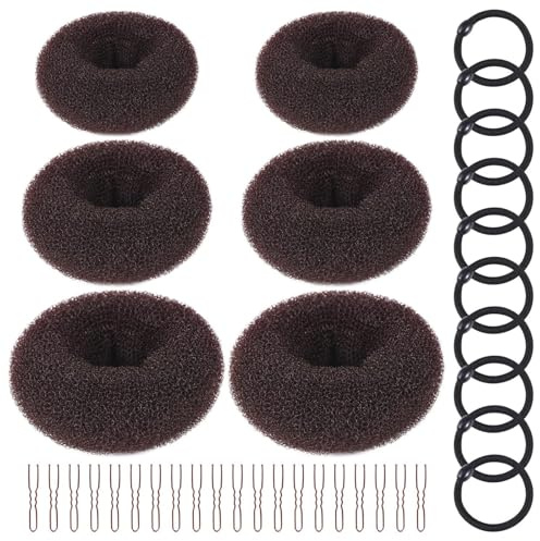 dusaniyali 36 Stück Donut Hair Bun Set, 6 Stück Dutt Kissen Donut Haarknoten mit 10 elastischen Haarschnüren und 20 U-förmigen Clips, Haarknoten Former für Mädchen Frauen