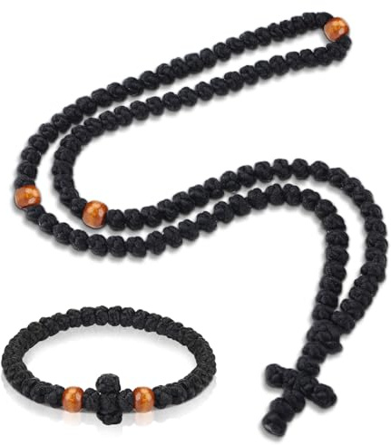 Landical 2 Stück handgefertigtes orthodoxes Gebetsband, 100 Knoten und christliches 33 Knoten-Armband, griechisches Gebets-Rosenkranz, Schutz, Segen, Kreuz, Charm-Geschenke
