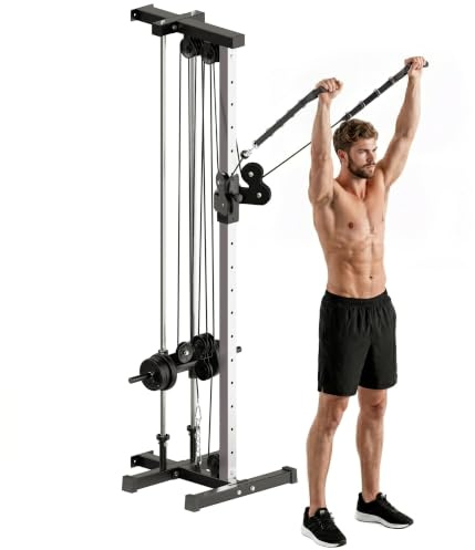 SPORTNOW Wall Mount Cable Machine 15 Positions Adjustable for Home Gym | Cable Crossover Machine, Dual Pulley System